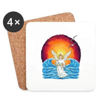 Angel Sunset Sea Waves Nature - Coasters (set of 4) - white - Front