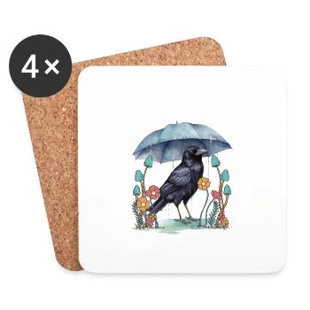 Bird Raven Umbrella Weather Nature Crow - Coasters (set of 4) - white - Front