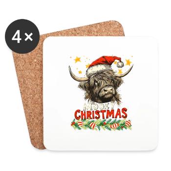 Weihnachten Schottisches Hochland Rind Muh Lustig - Untersetzer (4er-Set) - Weiß - Vorne