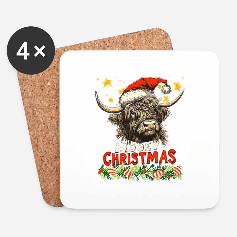 Weihnachten Schottisches Hochland Rind Muh Lustig - Untersetzer (4er-Set) - Weiß