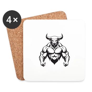 Taureau Taureau Muscles Musculation - Dessous de verre (lot de 4) - blanc - Devant