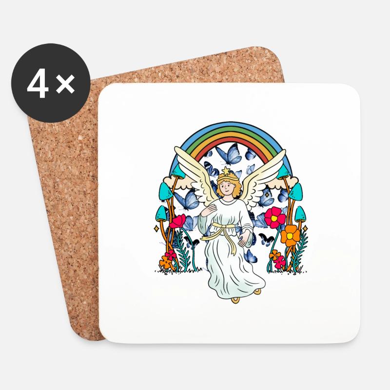 Regenbogen Engel Schutzengel Schmetterlinge Blume - Untersetzer (4er-Set) - Weiß