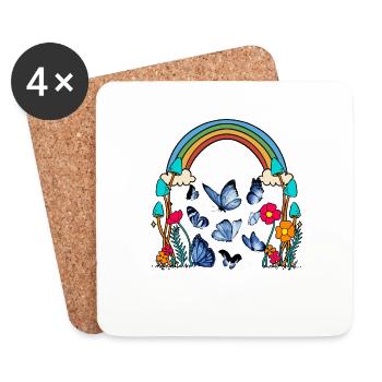 Regenbogen Schmetterlinge Natur Blumen Insekt - Untersetzer (4er-Set) - Weiß - Vorne