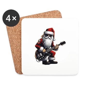 Weihnachtsmann Gitarre Santa - Untersetzer (4er-Set) - Weiß - Vorne