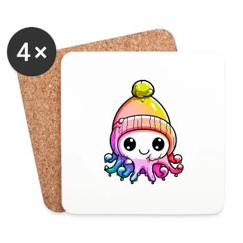 Octopus Winter Animal Colorful Comic - Coasters (set of 4) - white - Front