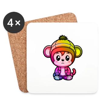 Monkey Winter Animal Colorful Comic - Coasters (set of 4) - white - Front