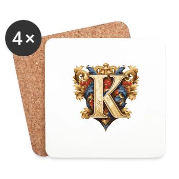 K Buchstabe Logo Krone - Untersetzer (4er-Set) - Weiß - Vorne