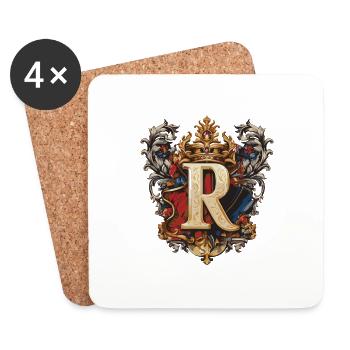 R Buchstabe Logo Krone - Untersetzer (4er-Set) - Weiß - Vorne