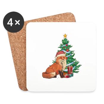 St. Nicholas Fox Foxes Santa Claus Christmas Tree - Coasters (set of 4) - white - Front