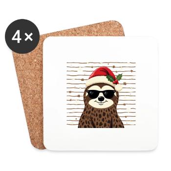 Faultier Frohe Weihnachten - Untersetzer (4er-Set) - Weiß - Vorne