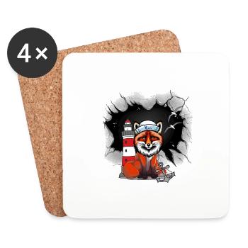 Seemann Fuchs maritim Leuchtturm Anker Moin - Untersetzer (4er-Set) - Weiß - Vorne