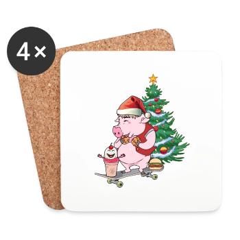 Schwein Bescherung Nikolaus Weihnachten Skater - Untersetzer (4er-Set) - Weiß - Vorne