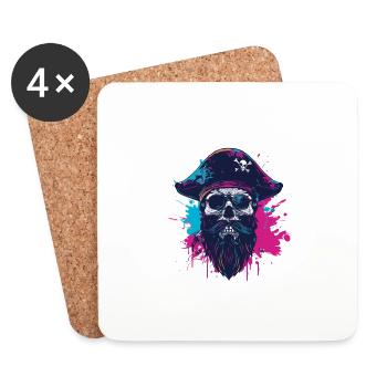 Pirate Skull Captain - Coasters (set of 4) - white - Front