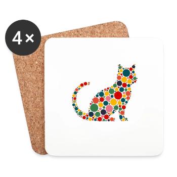 Gepunktete Katze Spaß Niedlich Bunt Fleckig - Untersetzer (4er-Set) - Weiß - Vorne