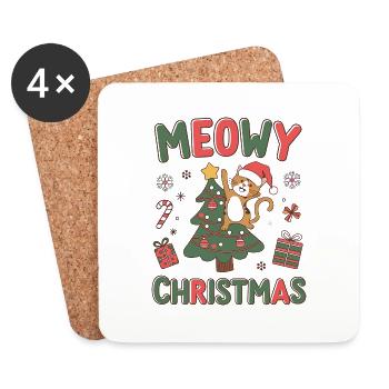 Miauige Weihnachten - Weihnachts- und Katzenspaß - Untersetzer (4er-Set) - Weiß - Vorne