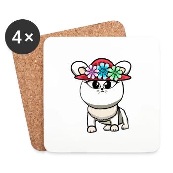 Chat Chats Chaton - Dessous de verre (lot de 4) - blanc - Devant
