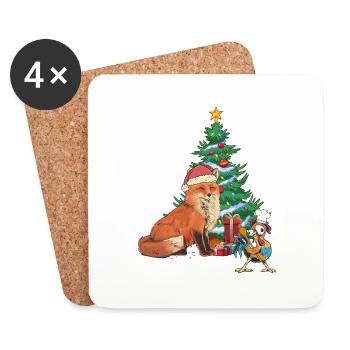 Noël Noël Renard Coq - Dessous de verre (lot de 4) - blanc - Devant