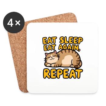 chat mange mange encore et dort - humour chaton - Dessous de verre (lot de 4) - blanc - Devant