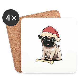 Mops Hunde Hund Nikolaus Weihnachtsmann Santa - Untersetzer (4er-Set) - Weiß - Vorne