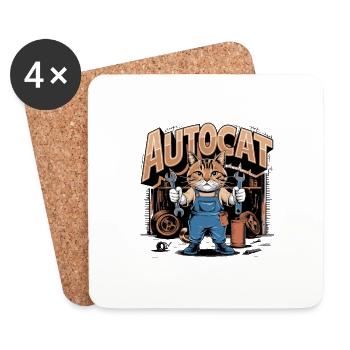 Lustige Mechaniker-Katze Autocat für - Untersetzer (4er-Set) - Weiß - Vorne