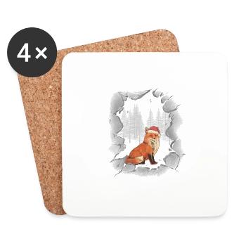 Renard de Noël Père Noël Père Noël Habitant de la forêt Père Noël - Dessous de verre (lot de 4) - blanc - Devant