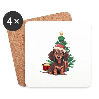 Teckel Noël Père Noël Père Noël Chien Chiens - Dessous de verre (lot de 4) - blanc - Devant