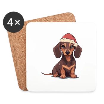 Teckel Chien Père Noël Père Noël Chiens - Dessous de verre (lot de 4) - blanc - Devant