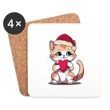 Chat Amour Père Noël Coeur Père Noël Noël - Dessous de verre (lot de 4) - blanc - Devant