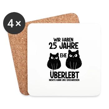 25 Jahre Ehe überlebt Silberhochzeit Hochzeitstag - Untersetzer (4er-Set) - Weiß - Vorne