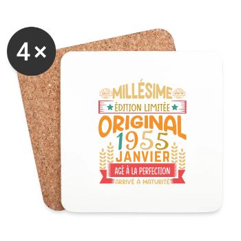 70 Ans Cadeau D'anniversaire Nées En Janvier 1955 - Dessous de verre (lot de 4) - blanc - Devant