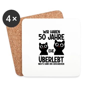 50 Jahre Ehe überlebt Goldende Hochzeit - Untersetzer (4er-Set) - Weiß - Vorne
