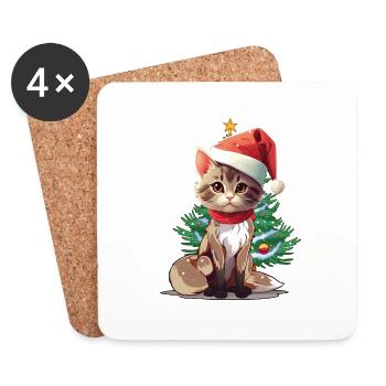 Cats Christmas Pets Santa Claus - Coasters (set of 4) - white - Front