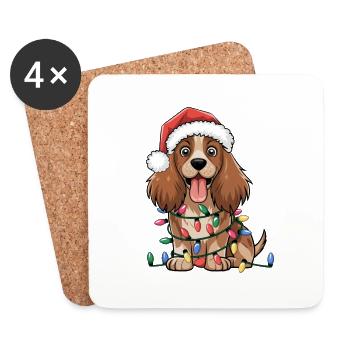 Cocker Spaniel Noël Lumières Noël Chiens Cadeaux - Dessous de verre (lot de 4) - blanc - Devant