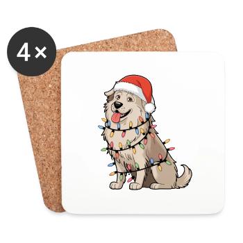 Grandes Pyrénées Noël Lumières Noël Chiens Cadeaux - Dessous de verre (lot de 4) - blanc - Devant