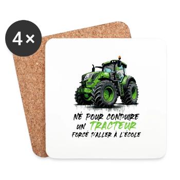 Né pour conduire un tracteur forcé allerl école - Dessous de verre (lot de 4) - blanc - Devant