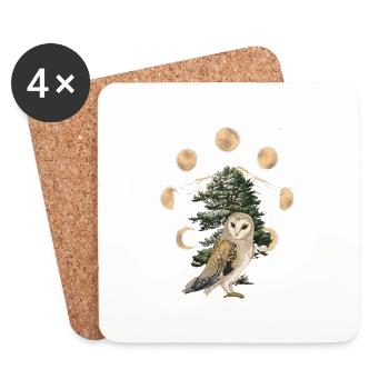 hibou hiboux phase de lune pleine lune - Dessous de verre (lot de 4) - blanc - Devant