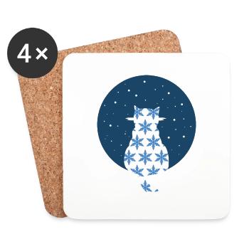 Chat regardant les flocons de neige - Dessous de verre (lot de 4) - blanc - Devant