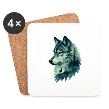 Majestueux loup et cerf Nature Art - Dessous de verre (lot de 4) - blanc - Devant