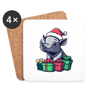 Rhino Christmas Gifts - Coasters (set of 4) - white - Front