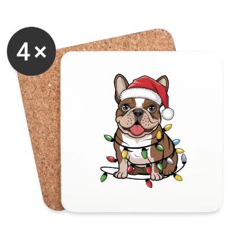 French Bulldog Christmas Lights Xmas Dogs Gifts - Coasters (set of 4) - white - Front