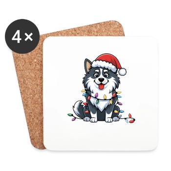 Finnish Lapphund Christmas Lights Xmas Dogs Gifts - Coasters (set of 4) - white - Front