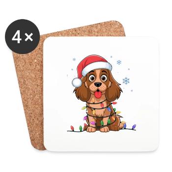 English Cocker Spaniel Christmas Lights Xmas Dogs - Coasters (set of 4) - white - Front