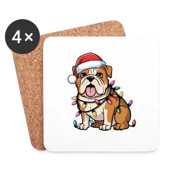 English Bulldog Christmas Lights Xmas Dogs Gifts - Coasters (set of 4) - white - Front