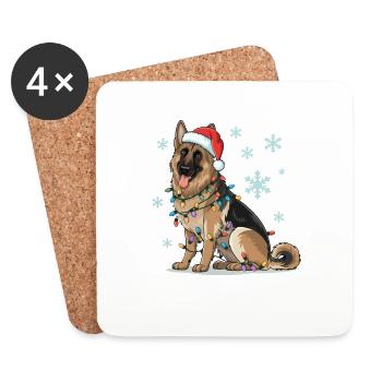 German Shepherd Christmas Lights Xmas Dogs Gifts - Coasters (set of 4) - white - Front