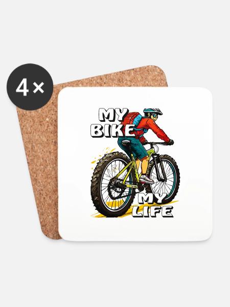 FAHRRAD MOUNTAIN BIKER MY BIKE MY LIFE - Untersetzer (4er-Set) - Weiß