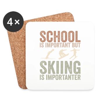 School is important but skiing is importanter - Dessous de verre (lot de 4) - blanc - Devant