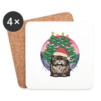 Santa Claus Cat Cats Santa Xmas - Coasters (set of 4) - white - Front