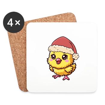 Père Noël Poulet poussin Poulets Volaille - Dessous de verre (lot de 4) - blanc - Devant