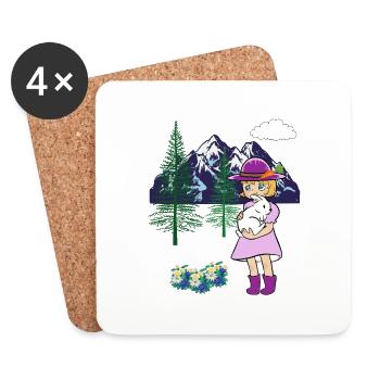 Fille Lapin Lapin Montagnes Nature Enfants Enfant - Dessous de verre (lot de 4) - blanc - Devant