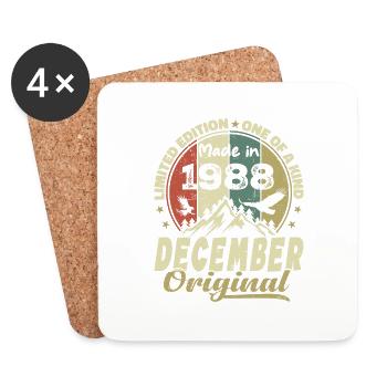 Vintage Retro Geburtstagsgeschenk - Dezember 1988 - Untersetzer (4er-Set) - Weiß - Vorne